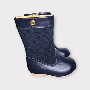 Janie and Jack Quilted Riding Boots Baby Toddler Size 5 Navy Blue Leather Suede